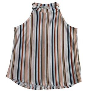 All in Love Womens Ribbed Halter Top Multi Color Striped Button Back Size M